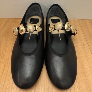 Dolce Vita Relan Black Ballet Flats Leather with Gold Embellishments